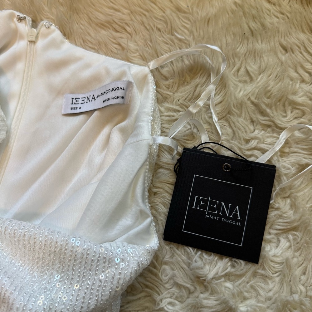 NWT Ieena for Mac Duggal White Sequined One Shoulder Trumpet Gown - Size 0 - Picture 7 of 8